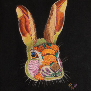 Malarstwo zatytułowany „Hare” autorstwa Rebecca Allan (R.A.Holland Art), Oryginalna praca, Olej Zamontowany na Drewniana ram…