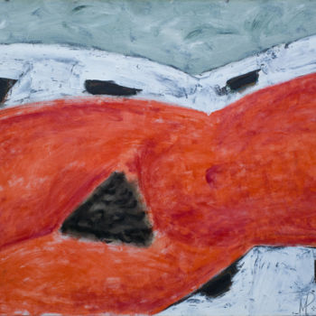 Painting titled "Red torso." by Refat Mamutov, Original Artwork, Oil Mounted on Wood Stretcher frame