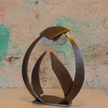 Sculpture titled "CHOUETTE" by Leferailleur02, Original Artwork, Metals