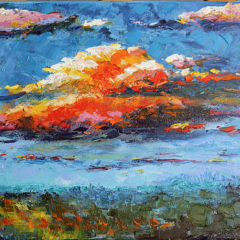 Painting titled "Sunset Alaska" by Regina Ishina, Original Artwork, Oil