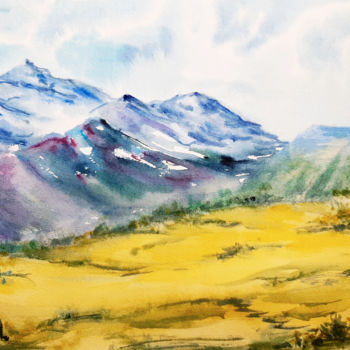 Pintura intitulada "Mountain landscape 2" por Regina Ishina, Obras de arte originais, Aquarela