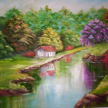 Painting titled "PAISAGEM DO RIACHO…" by Regina Schwingel, Original Artwork