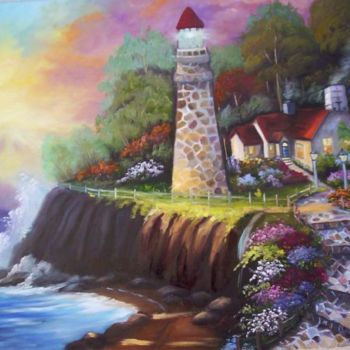 Pintura intitulada "FAROL 1" por Regina Schwingel, Obras de arte originais, Óleo Montado em Painel de madeira