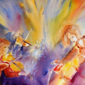 Painting titled "Musique en Irlande" by Navema, Original Artwork, Watercolor