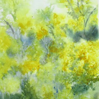 Painting titled "Les mimosas I" by Navema, Original Artwork, Watercolor