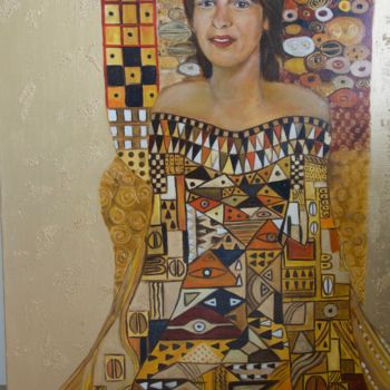 Pintura intitulada "AUTOPORTRAIT SELON…" por Régine Peltier, Obras de arte originais, Óleo Montado em Armação em madeira