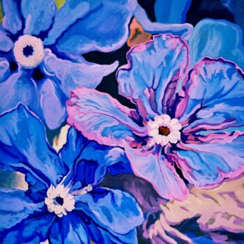 Pintura intitulada "Fleur bleue sauvage" por Régis De La Ferté, Obras de arte originais, Óleo