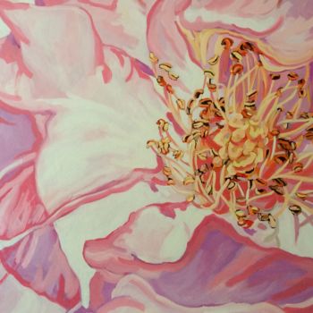 Pintura intitulada "coeur de rose rose" por Régis De La Ferté, Obras de arte originais, Óleo