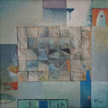 Κολάζ με τίτλο "with three fish" από Reiner Makarowski, Αυθεντικά έργα τέχνης, Κολάζ