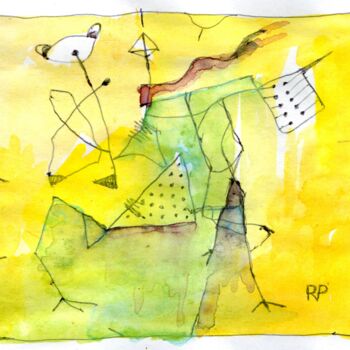 Painting titled "Gelb überwiegt" by Reiner Poser, Original Artwork, Watercolor