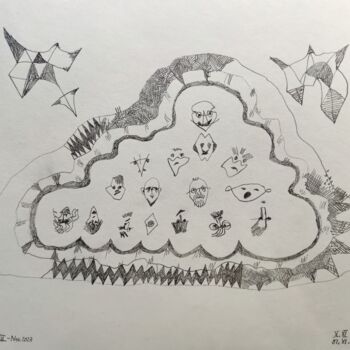Drawing titled "Himmel, Gott und di…" by Reiner Poser, Original Artwork, Pencil