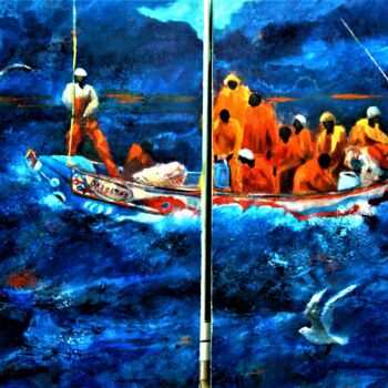 Pintura titulada "Los pescadores" por Reme, Obra de arte original, Oleo