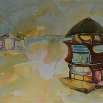 Painting titled "totem house" by Renato Cardoso, Original Artwork, Watercolor