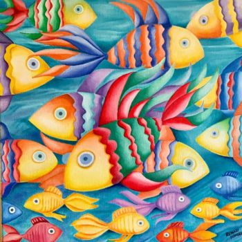 Pintura intitulada "Peixes" por Renato Donzelli, Obras de arte originais, Óleo