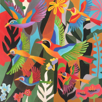 Peinture intitulée "Bird's garden" par Renato Donzelli, Œuvre d'art originale, Huile