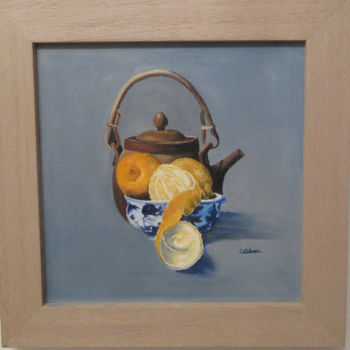 Pittura intitolato "the-citron-30x30-10…" da Renée Estebanez, Opera d'arte originale, Olio