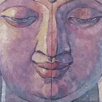 Malarstwo zatytułowany „Morning Buddha” autorstwa Yulduskhon, Oryginalna praca, Olej Zamontowany na Drewniana rama noszy