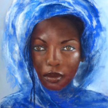 Drawing titled "Africaine au voile…" by Résy, Original Artwork, Pastel