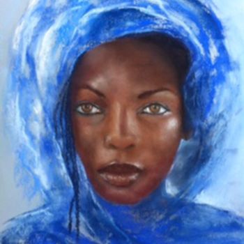 Dessin intitulée "Africaine au voile…" par Résy, Œuvre d'art originale, Pastel