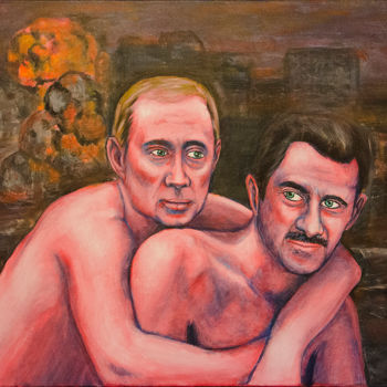 Painting titled "hot friendship!" by Reza Davatgar, Original Artwork, Acrylic