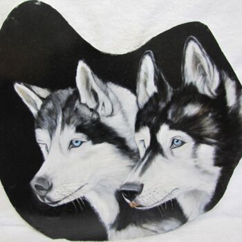 Painting titled "Husky's" by Ria Strijker, Original Artwork, Oil