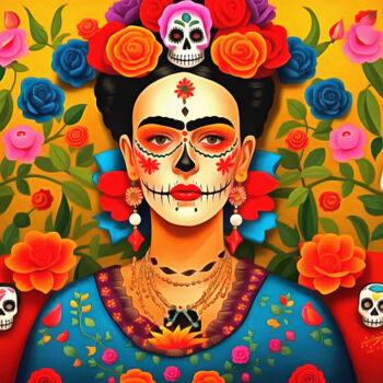 Digitale Kunst getiteld "Frida Khalo con Cat…" door Riccardo Zullian, Origineel Kunstwerk, Digitaal Schilderwerk
