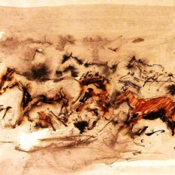 「Mustang in libertà」というタイトルの絵画 Riccardo Battigelliによって, オリジナルのアートワーク