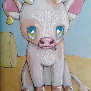 Drawing titled "Vache" by Clara Richalet, Original Artwork, Marker