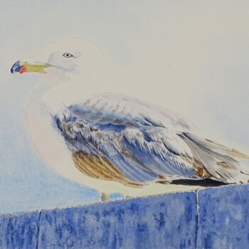 Schilderij getiteld "MOUETTE AU SOLEIL" door Richard Diego Sander, Origineel Kunstwerk, Aquarel