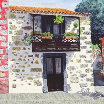 Painting titled "MAISON ANTIQUE ÎLES…" by Richard Diego Sander, Original Artwork, Watercolor