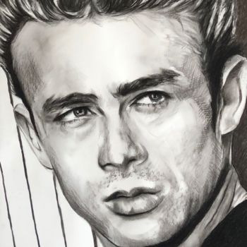 Dibujo titulada "James Dean" por Richard Hanssens, Obra de arte original, Carbón