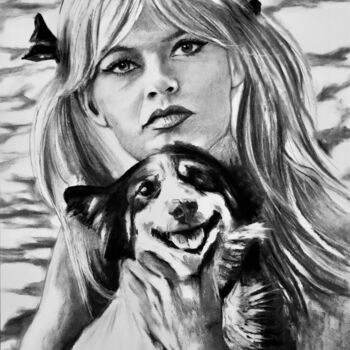 Drawing titled "Brigitte Bardot (4)" by Richard Hanssens, Original Artwork, Charcoal