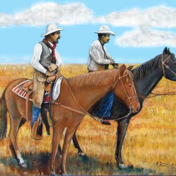 Pintura titulada "Cowboys on the range" por Richard Rollins, Obra de arte original, Pintura Digital Montado en Bastidor de c…