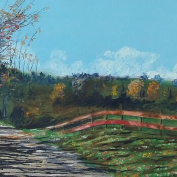 Painting titled "Country Road at the…" by Richard Rollins, Original Artwork, Digital Painting Mounted on Wood Stretcher frame