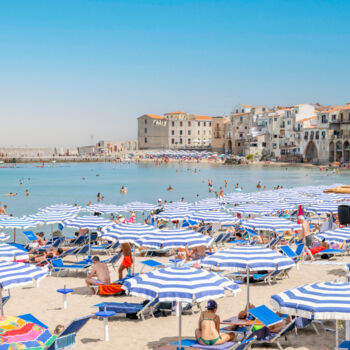 Photography titled "Cefalu Beach Umbrel…" by Richard Silver, Original Artwork, Digital Photography