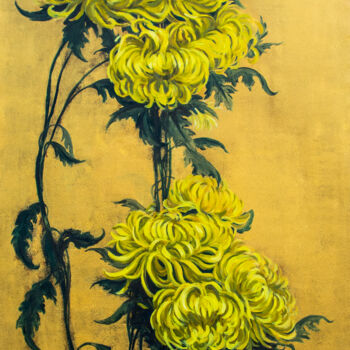 Pittura intitolato "Yellow Chrysanthemu…" da Rima Azatyan, Opera d'arte originale, Olio