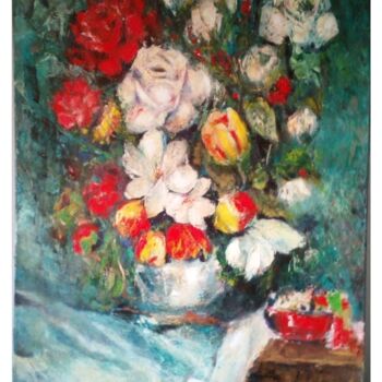 Painting titled "Vaso con fiori" by Rita Degli Esposti, Original Artwork, Oil