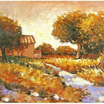 Malerei mit dem Titel "Tuscany farm and Oa…" von Rita Monaco, Original-Kunstwerk, Öl