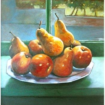 Malerei mit dem Titel "Fruit Plate on wind…" von Rita Monaco, Original-Kunstwerk, Öl