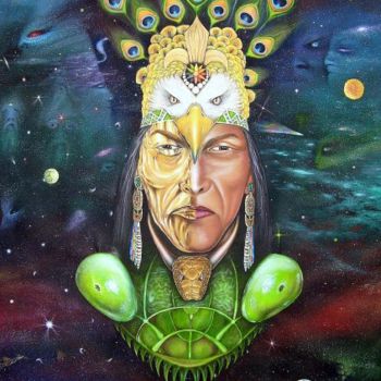 Painting titled "CACIQUE UNIVERSAL" by Rito, Original Artwork, Oil Mounted on Wood Panel