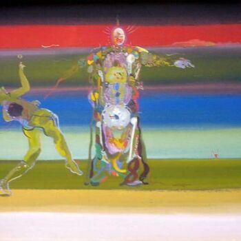 Malerei mit dem Titel "Satyr and  a king" von Rob Arbouw, Original-Kunstwerk