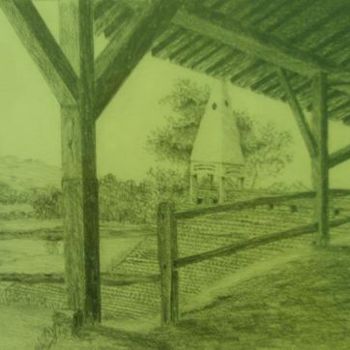 Drawing titled "Hopewell Cast House" by Robert A Swain, Original Artwork