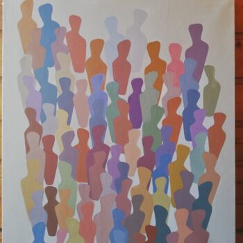 Painting titled "FOULE" by Robert Marion, Original Artwork, Oil Mounted on Wood Stretcher frame