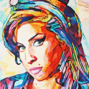 Painting titled "Retrato Amy Winehou…" by Roberto Nunes, Original Artwork, Acrylic Mounted on Wood Stretcher frame