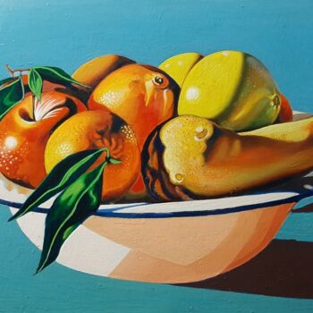 Schilderij getiteld "Frutta con vassoio" door Roberto Tedoldi, Origineel Kunstwerk, Olie