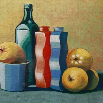 Peinture intitulée "Frutta con vasi" par Roberto Tedoldi, Œuvre d'art originale, Huile