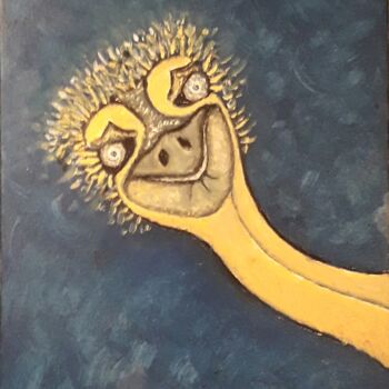 Pintura titulada "autruche magnétiseu…" por Rodolphe Quinet, Obra de arte original, Oleo Montado en Bastidor de camilla de m…