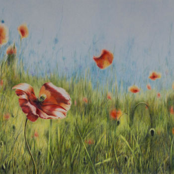 Pittura intitolato "Mohn" da Ronald Firla, Opera d'arte originale, Matite colorate