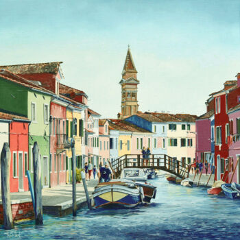 Pittura intitolato "Venise sur l'île de…" da Roger Bailleul, Opera d'arte originale, Olio Montato su Telaio per barella in l…