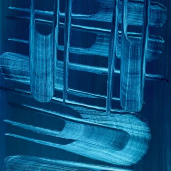 Schilderij getiteld "Blue structure" door Roger Birbaum, Origineel Kunstwerk, Olie